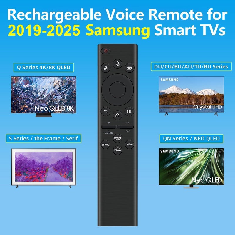 Nettech Rechargeable TV Remote for Samsung Smart TVs, Replacement for All 2019-2025 Samsung TV Remote Control with Voice Control. USB-C Fast Charging. Solar Charging. 2-Year Warranty. - Image 4
